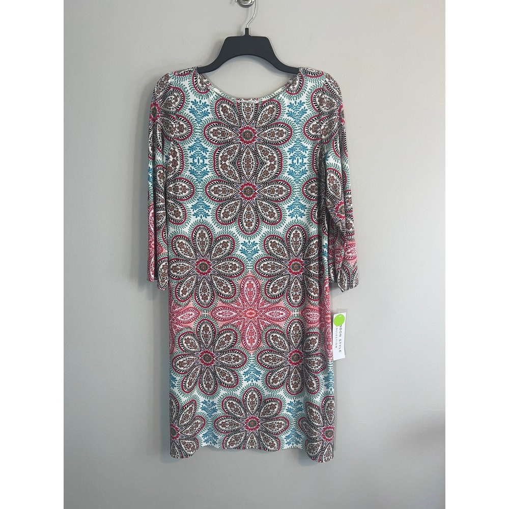 London Style Collection Aqua Multi Paisley Floral Sheath Dress 12 T3481M-JC